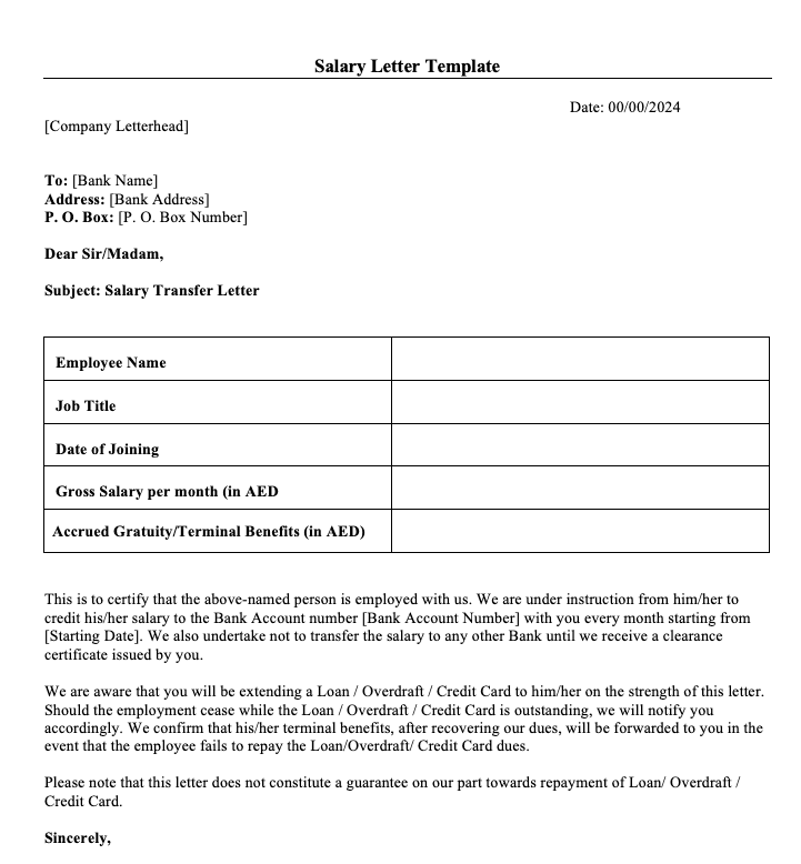 Salary letter template