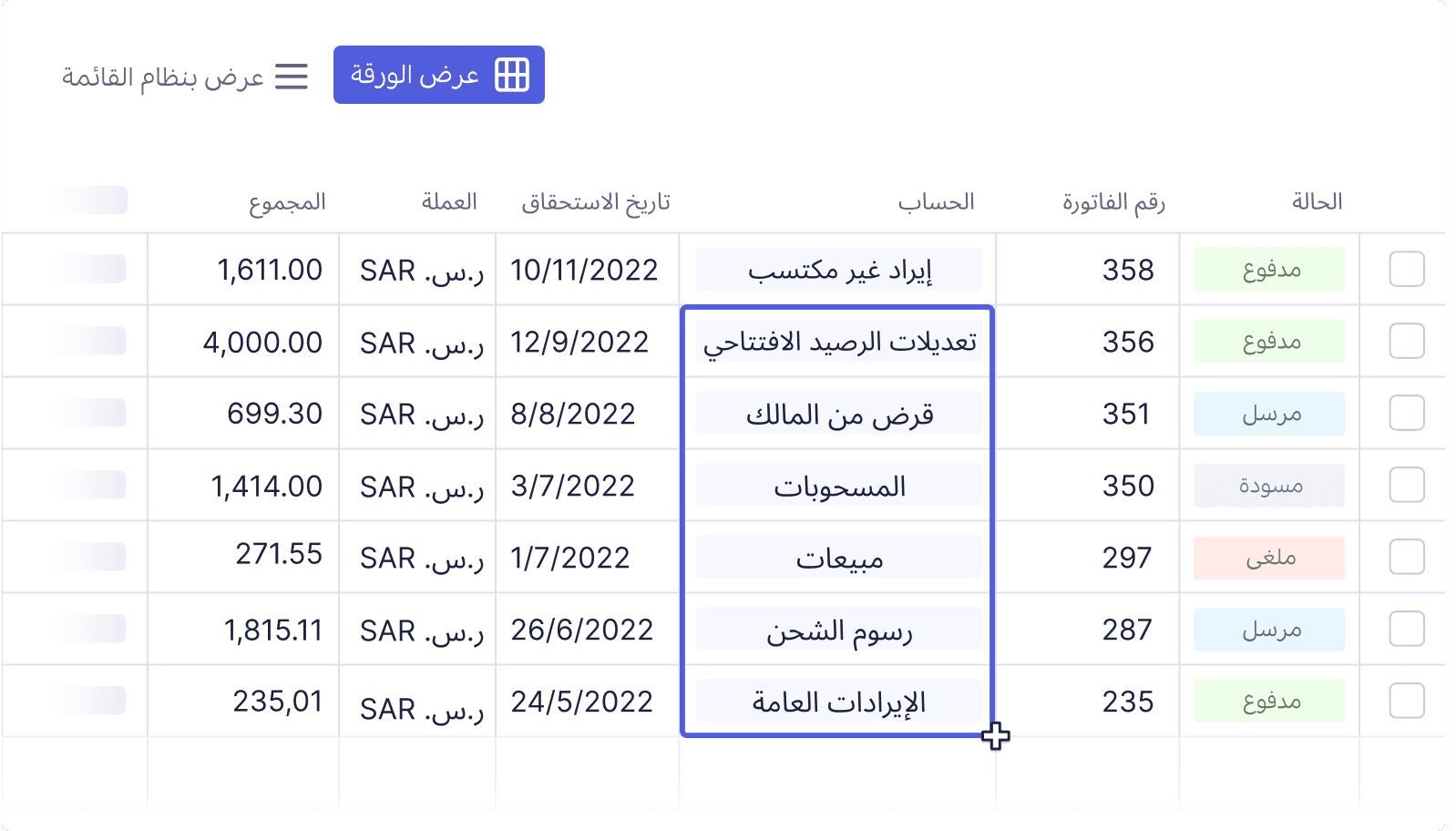 توضيح طريقة عرض الورقة
